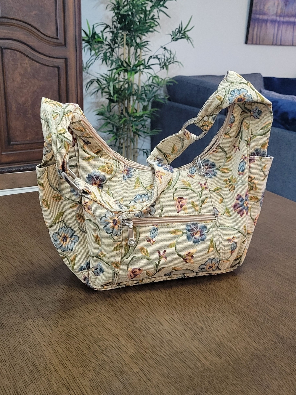 Boho Floral Tapestry Shoulder Bag - Cream